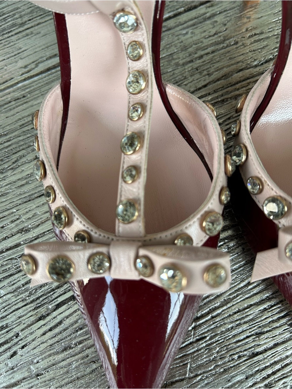 Kate Spade burgundy patent leather with light pink details with rhinestones - Picture 3 of 13